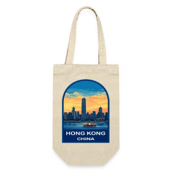 Hong Kong Ferry Skyline Retro Sunset Reiseabzeichen - Geschenkbeutel für Flaschen - Natur - Vorne