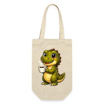 Dino mit Kaffee - Geschenkbeutel für Flaschen - Natur - Vorne
