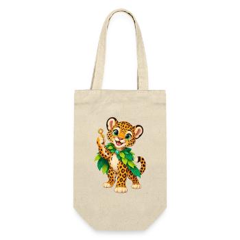 Jungle Leopardenkind mit Blattkrone - Geschenkbeutel für Flaschen - Natur - Vorne