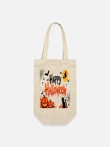 Halloween-Kürbisse & Geister - Geschenkbeutel für Flaschen - Natur