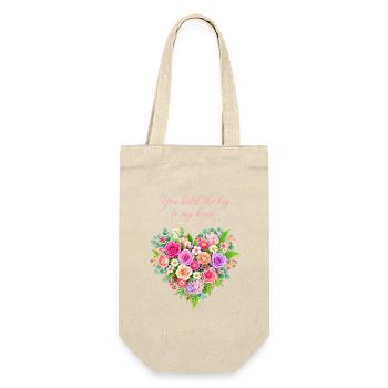 Floraler Schlüssel zum Herzen - Geschenkbeutel für Flaschen - Natur - Vorne