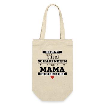 Ich habe zwei Titel Schaffnerin und Mama - Geschenkbeutel für Flaschen - Natur - Vorne