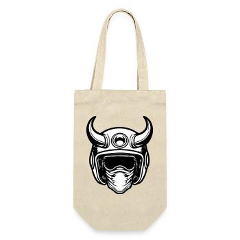 Retro Motocross Motorradhelm mit zwei Hörnern - Geschenkbeutel für Flaschen - Natur - Vorne