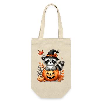 Raton laveur d’Halloween à la citrouille : Doux plaisir effrayant - Sac à bouteille - nature - Devant
