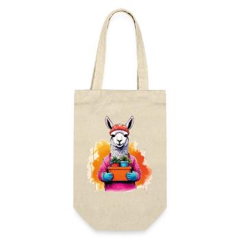 Lama mit Blumen im Topf - Geschenkbeutel für Flaschen - Natur - Vorne