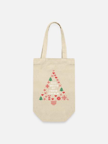 Tannenbaum, Familie - Geschenkbeutel für Flaschen - Natur