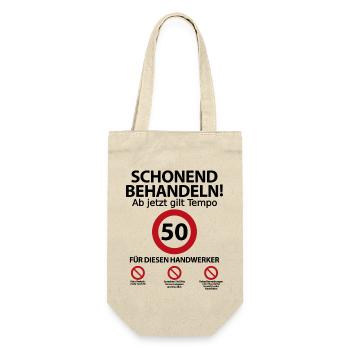 50. Handwerker Geburtstag mit Spruch - Geschenkbeutel für Flaschen - Natur - Vorne