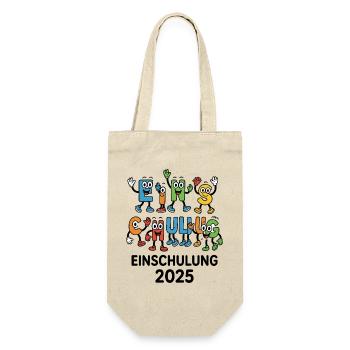 ABC-Gang – Einschulung 2025 - Geschenkbeutel für Flaschen - Natur - Vorne
