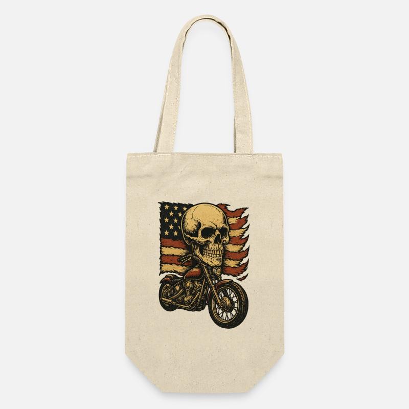 Moto skeleton devant le drapeau américain - Sac à bouteille - nature
