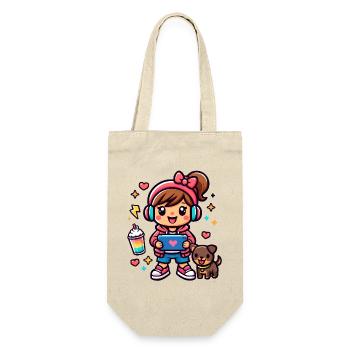 Aesthetic Gamer Girl with a surf tablet and a Pup - Gift Bag for Bottles - nature - Front