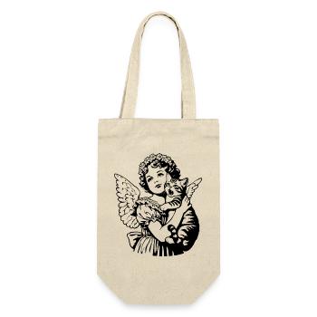 Engel mit Katze – Cherub Vintage Illustration - Geschenkbeutel für Flaschen - Natur - Vorne