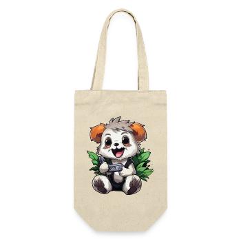 Panda Gamer mit Controller - Geschenkbeutel für Flaschen - Natur - Vorne