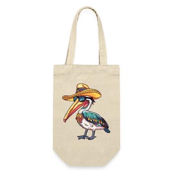 Pelikan Vogel Lustig Sombrero - Geschenkbeutel für Flaschen - Natur - Vorne