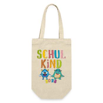 Schulkind 2026 Monsterfreunde - Geschenkbeutel für Flaschen - Natur - Vorne