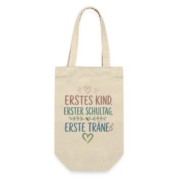 Erstes Kind Erster Schultag Einschulung 2026 - Geschenkbeutel für Flaschen - Natur - Vorne