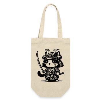 Samurai-Katze – Originalgeschenk - Geschenkbeutel für Flaschen - Natur - Vorne
