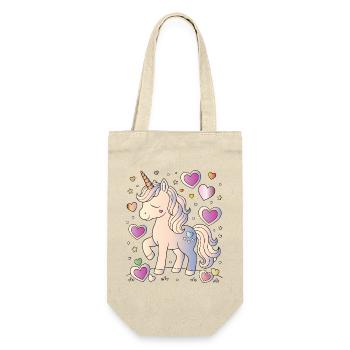 Niedliches Einhorn mit Herzen Design  - Geschenkbeutel für Flaschen - Natur - Vorne