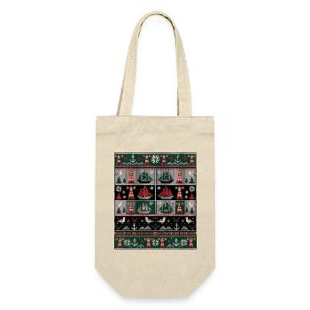 Weihnachten Seefahrer Strickdesign - Geschenkbeutel für Flaschen - Natur - Vorne