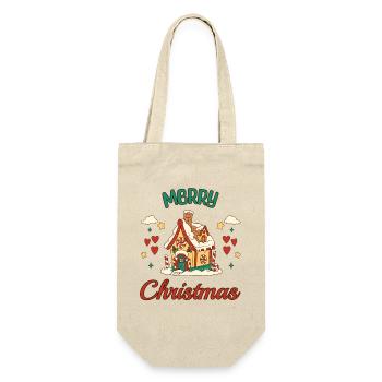 Merry Christmas Lebkuchenhaus Retro Geschenk - Geschenkbeutel für Flaschen - Natur - Vorne
