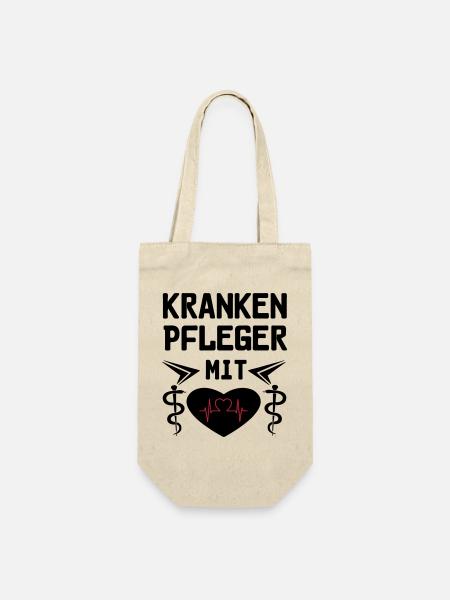 Krankenpfleger mit Herz Geschenk - Geschenkbeutel für Flaschen - Natur