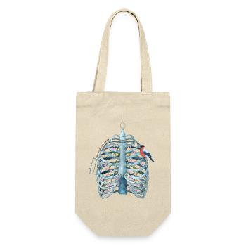 Caged Heart - Ribcage, Blossoms & Bird Surreal Art - Gift Bag for Bottles - nature - Front