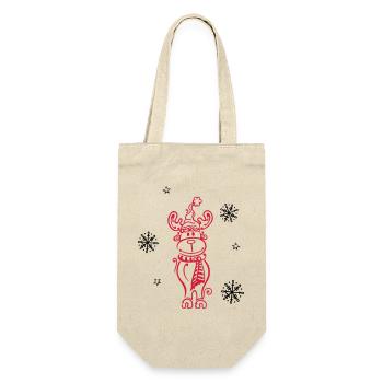 Elch, Rentier mit Schneeflocken und Sternen - Geschenkbeutel für Flaschen - Natur - Vorne