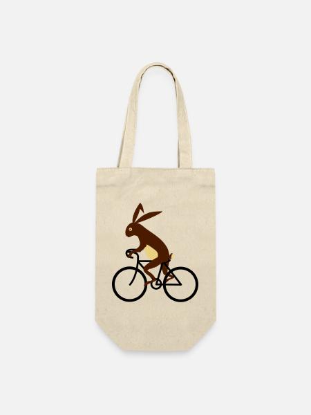 Hase auf dem Fahrrad - Geschenkbeutel für Flaschen - Natur