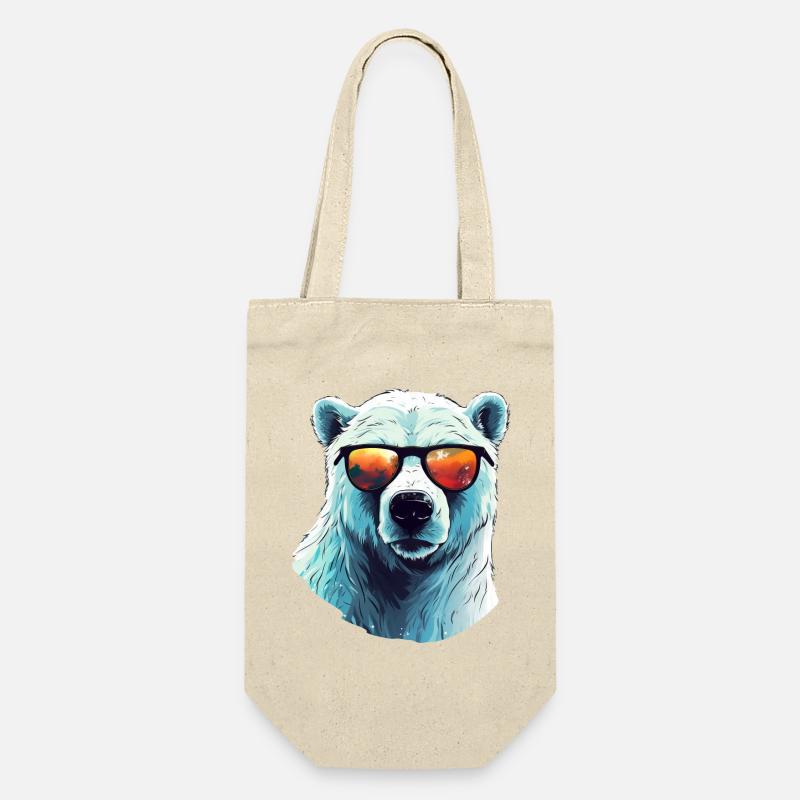 Cooler Eisbär mit Sonnenbrille - Geschenkbeutel für Flaschen - Natur