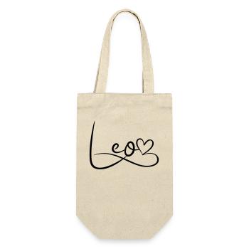 Leo Name Vorname Herzdekor - Geschenkbeutel für Flaschen - Natur - Vorne