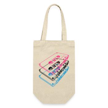 Kassetten 3D – Retro Mixtape Vintage Perspektive - Geschenkbeutel für Flaschen - Natur - Vorne