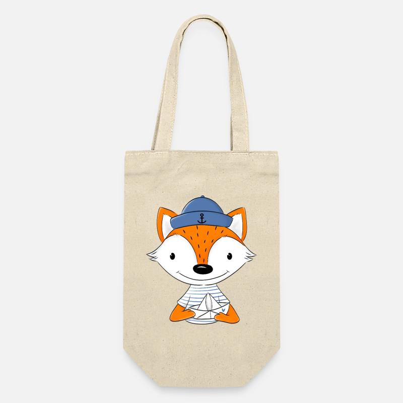 Matrosen Fuchs mit Papierboot - Geschenkbeutel für Flaschen - Natur