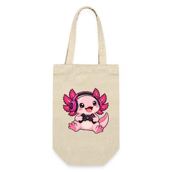 Gaming Axolotl – Zocker Wassermonster - Geschenkbeutel für Flaschen - Natur - Vorne