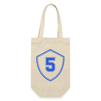 Blauer Schild mit Zahl Fünf - Geschenkbeutel für Flaschen - Natur - Vorne