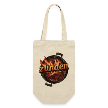 zünden grillen Grill BBQ anzünden Geschenk - Geschenkbeutel für Flaschen - Natur - Vorne