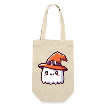Fantôme mignon dans le chapeau de sorcière Halloween - Sac à bouteille - nature - Devant