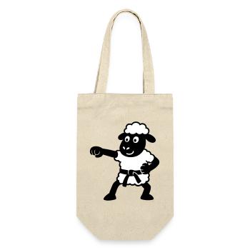 Karate Schaf - Geschenkbeutel für Flaschen - Natur - Vorne