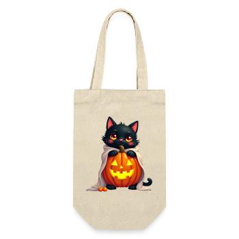 Halloween Cat with Halloween Pumpkin - Geschenkbeutel für Flaschen - Natur - Vorne