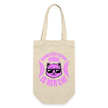 Behind Every Strong Woman Is Her Cat Spruch Katze - Geschenkbeutel für Flaschen - Natur - Vorne