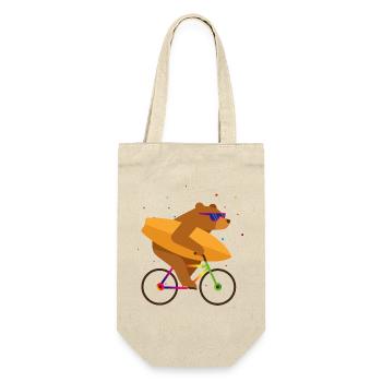 Bear on bicycle with surfboard and sunglasses - Gift Bag for Bottles - nature - Front