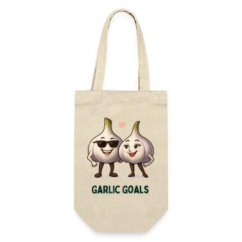 Garlic Goals Paar Knoblauch karikatur  - Geschenkbeutel für Flaschen - Natur - Vorne