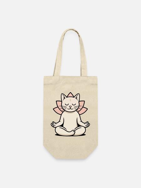Zen-Yoga Katze im Lotussitz - Achtsam & süß - Geschenkbeutel für Flaschen - Natur