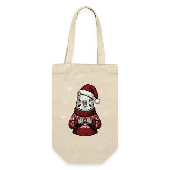Wellensittich Weihnachten Nikolausmütze Pyjama - Geschenkbeutel für Flaschen - Natur - Vorne