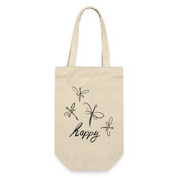 Libellen Zeichnung mit - happy - Schriftzug - Geschenkbeutel für Flaschen - Natur - Vorne