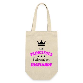 Cadeau naissance bébé fille Décembre Princesses - Sac à bouteille - nature - Devant