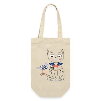 Katze und Möwe - Geschenkbeutel für Flaschen - Natur - Vorne