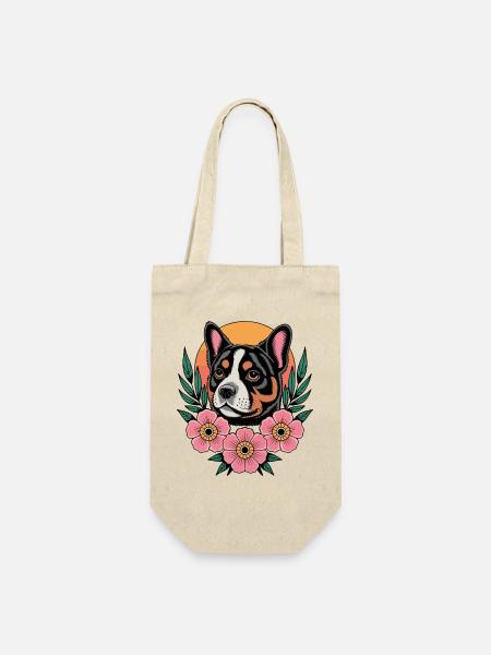 Blüten-Hundeporträt - Geschenkbeutel für Flaschen - Natur