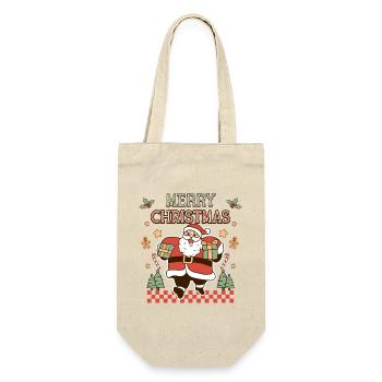 Merry Christmas Weihnachtsmann Retro Geschenk - Geschenkbeutel für Flaschen - Natur - Vorne