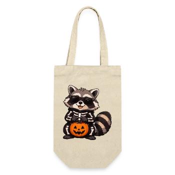 Skelett-Raccoon mit Kürbis - Geschenkbeutel für Flaschen - Natur - Vorne