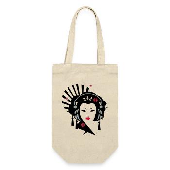 Geisha mit Kopfhörer - Geschenkbeutel für Flaschen - Natur - Vorne