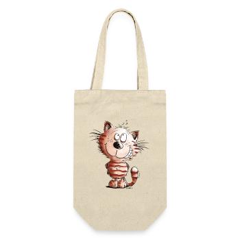 Kleine Freche Katze I Katzenmotiv Comic Geschenk - Geschenkbeutel für Flaschen - Natur - Vorne